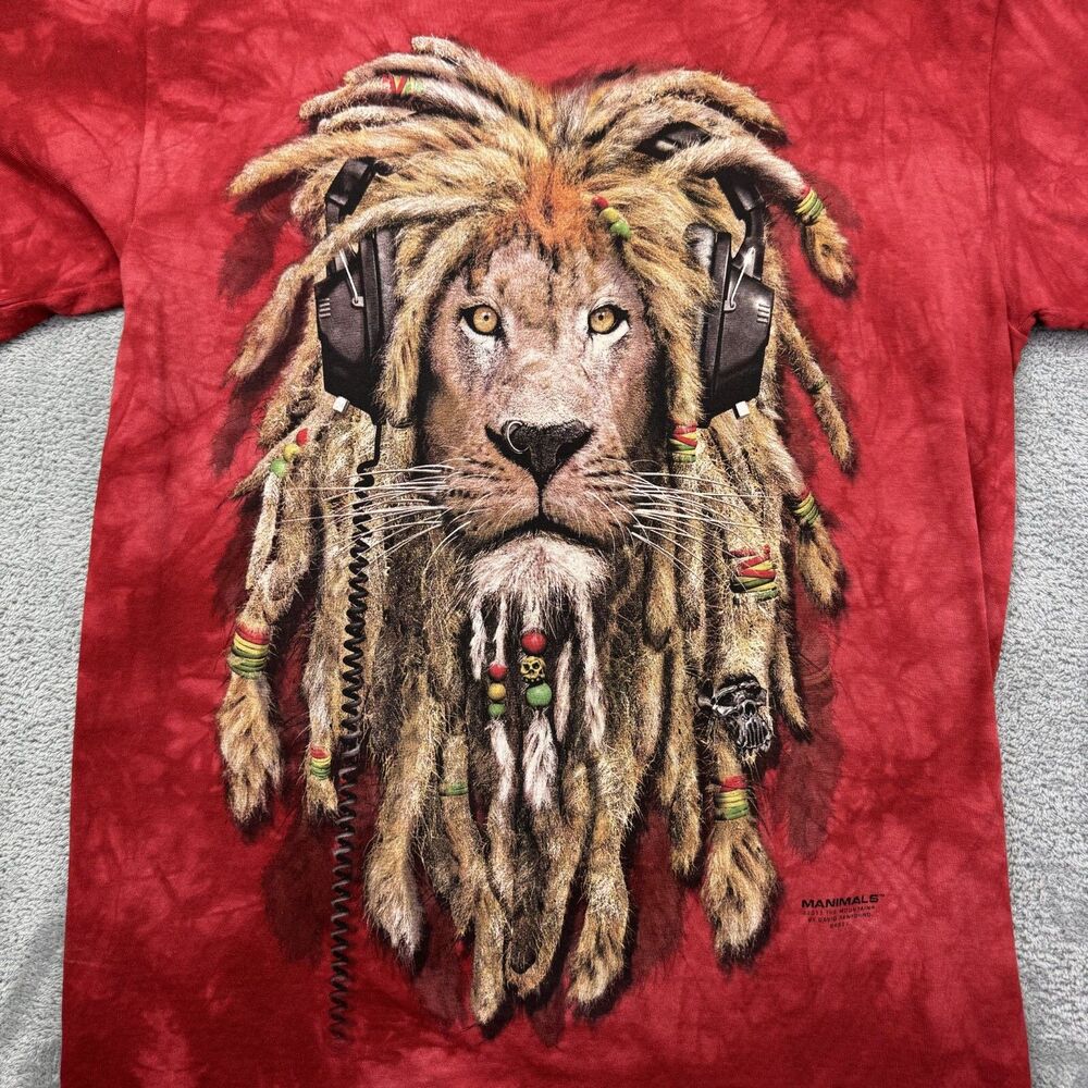 The Mountain Rainforest Cafe Shirt Men's Medium Red Manimals Rasta Lion Tie Dye - Picture 10 of 10